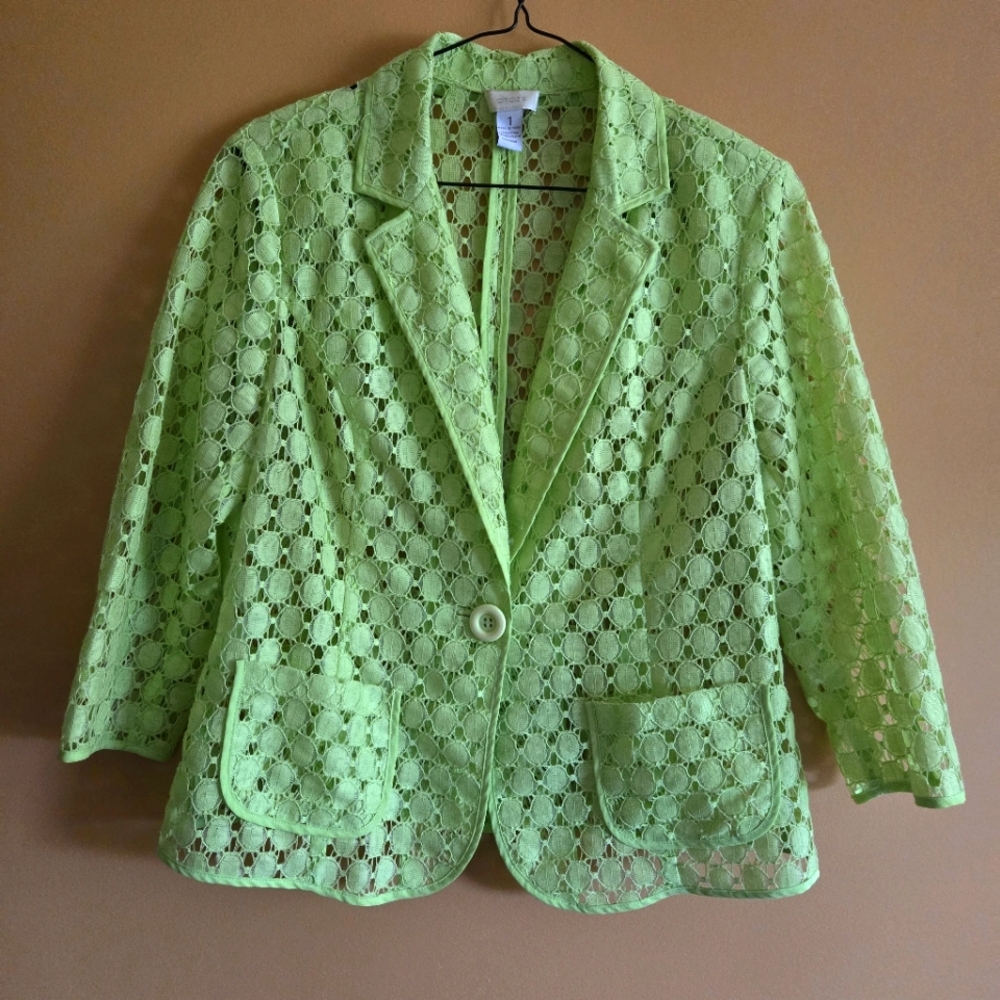 Chico's Lime Green Lace Blazer Size 1